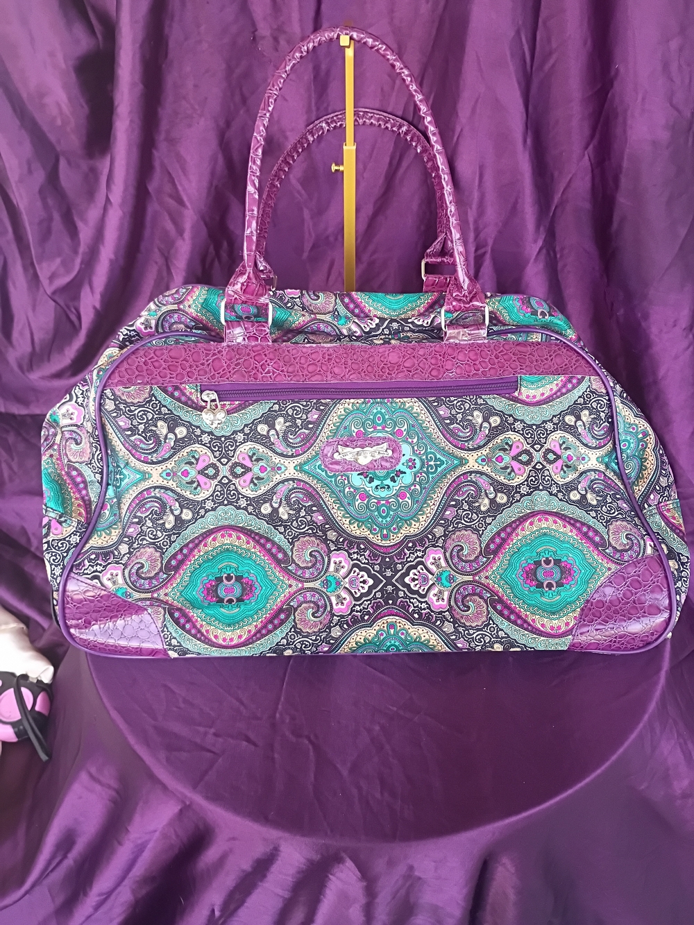 Kathy Van Zeeland Purple Paisley & Teal Roller Travel Tote💜🩵💜🩵 - Picture 14 of 15